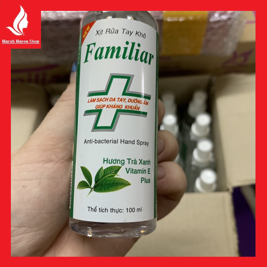 [chai 100ml] xịt rửa tay khô familiar hương trà xanh