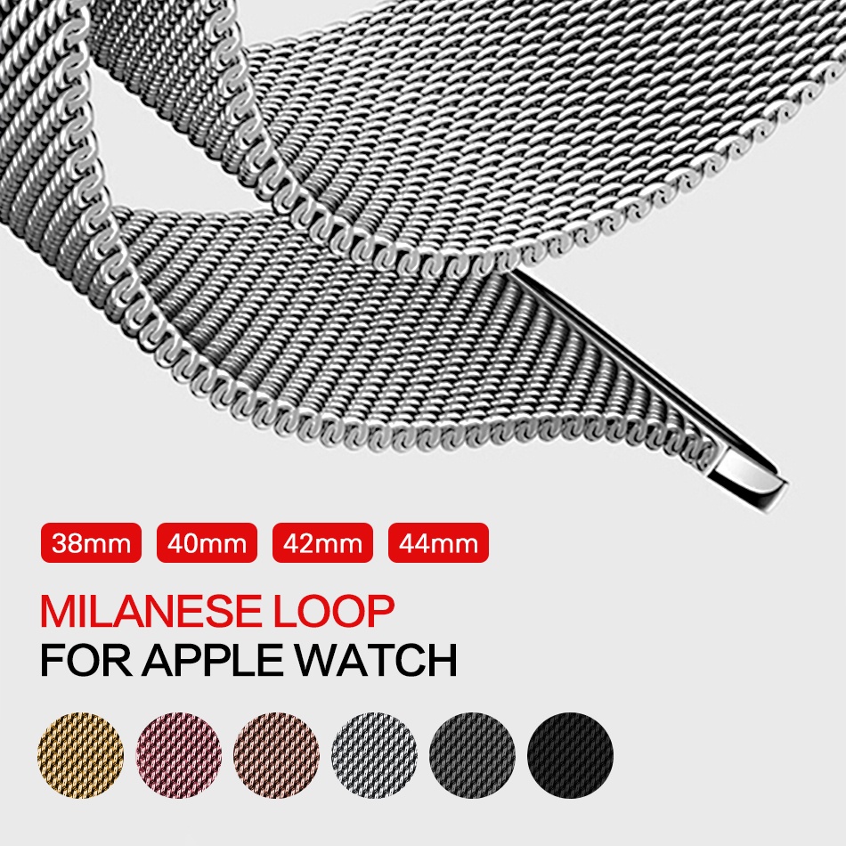 Dây Thép Milanese Apple Watch + Ốp Kính Cường Lực  Viền Vàng Apple Watch Series 7/6/5/SE/4/3/2/1 Size 38-40-41-42-44-45