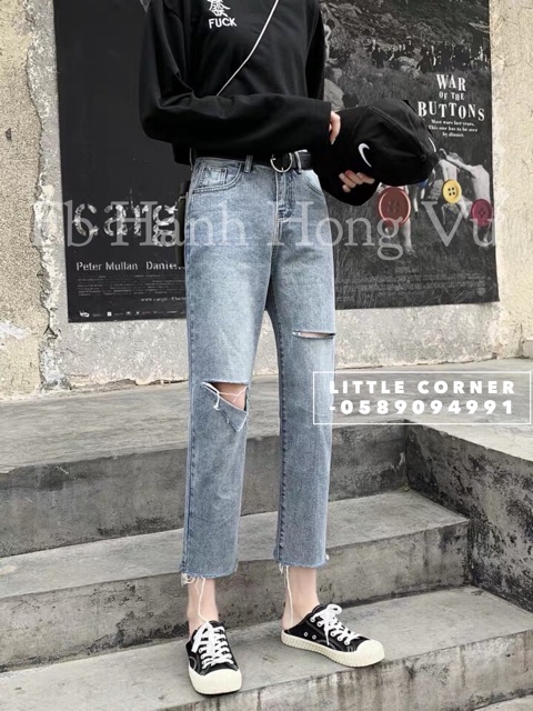 Quần slim baggy jeans rách xẻ ver.2 ulzzang kèm ảnh thật