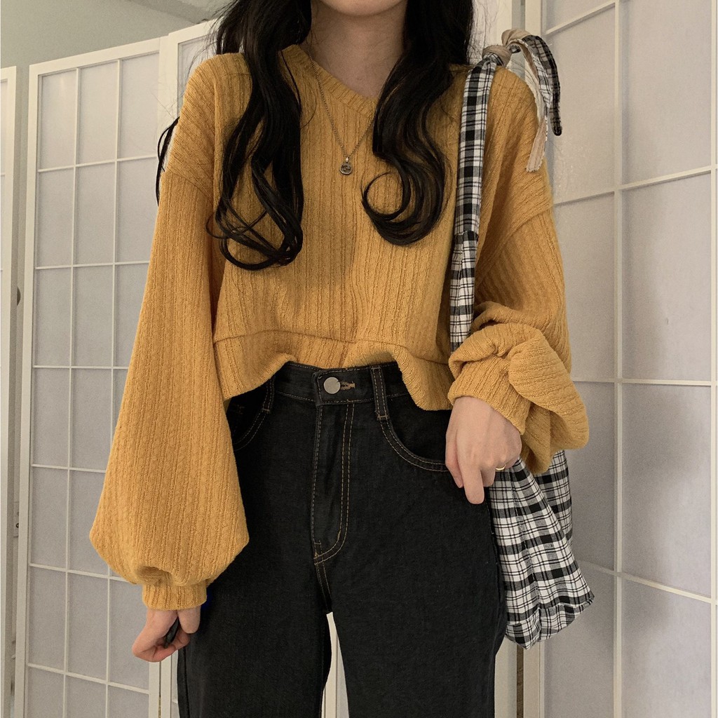 Áo sweater form rộng có sáu màu trẻ trung tùy chọn 32607