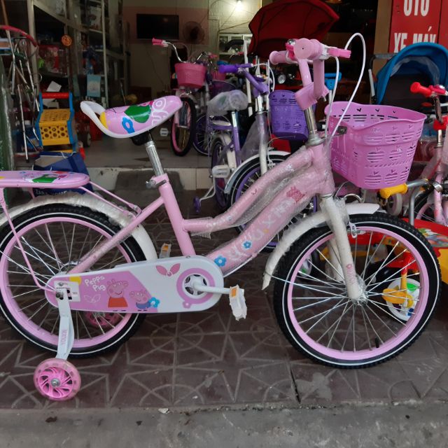 XE ĐẠP 2 KHUNG CHO BÉ GÁI HÌNH HEO PEPPA BÁNH 16 VÀ 18INCH