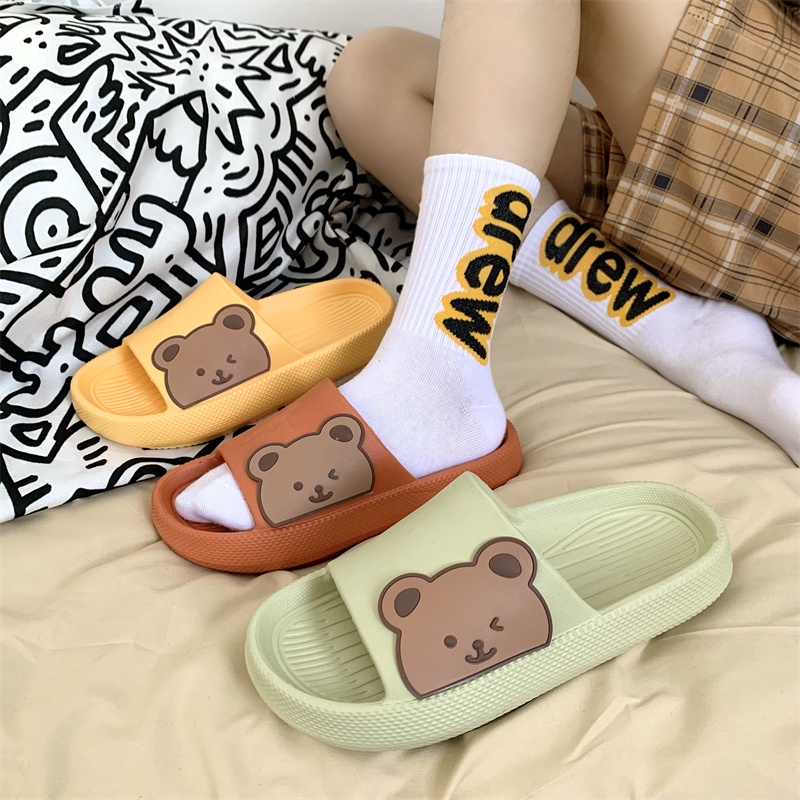 JY409-C3 GẤU NGANG DÉP BÁNH MÌ QUAI NGANG NAM NỮ  nhựa EVA stiker mặt GẤU NGANGi, đế dày hàng chuẩn QC