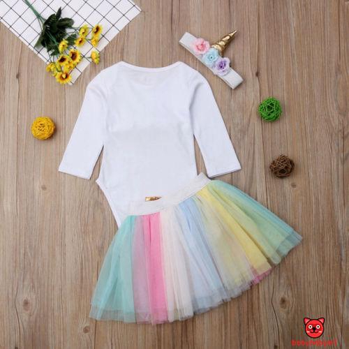 ☀Sun❤3PCS Baby Girl 1st Birthday Outfit Party Unicorn Romper Cake Smash Tutu Dress