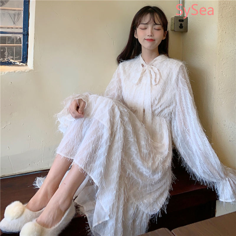 Đầm Tay Dài Xinh Xắn Theo Phong Cách Hàn Quốc Dành Cho Nữ
