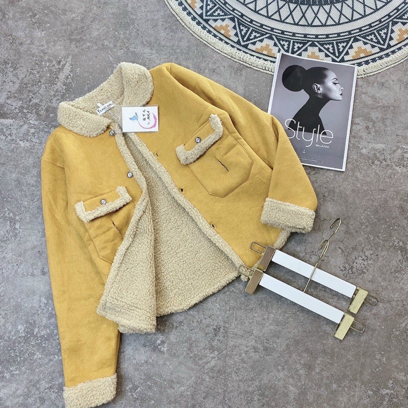 Áo khoác da lộn lót lông cừu