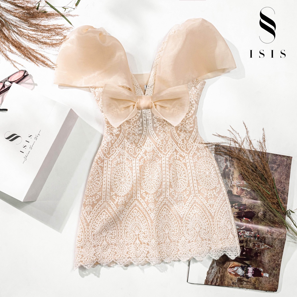 Váy Đầm ren nơ tay bồng ISIS