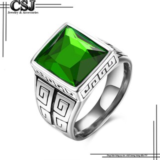 Nhẫn inox nam đá xanh lá