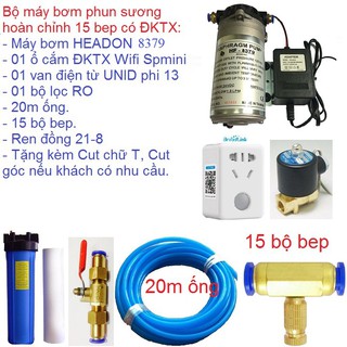 Bộ máy phun sương hoàn chỉnh 15 bep dùng máy bơm HEADON HF 8379 có điều khiển từ xa qua Smartpone