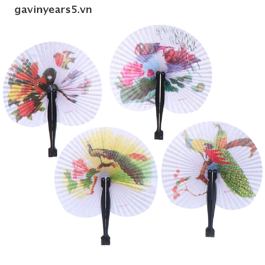Quạt xếp cầm tay bằng giấy in họa tiết phong cách Trung Hoa thanh lịch