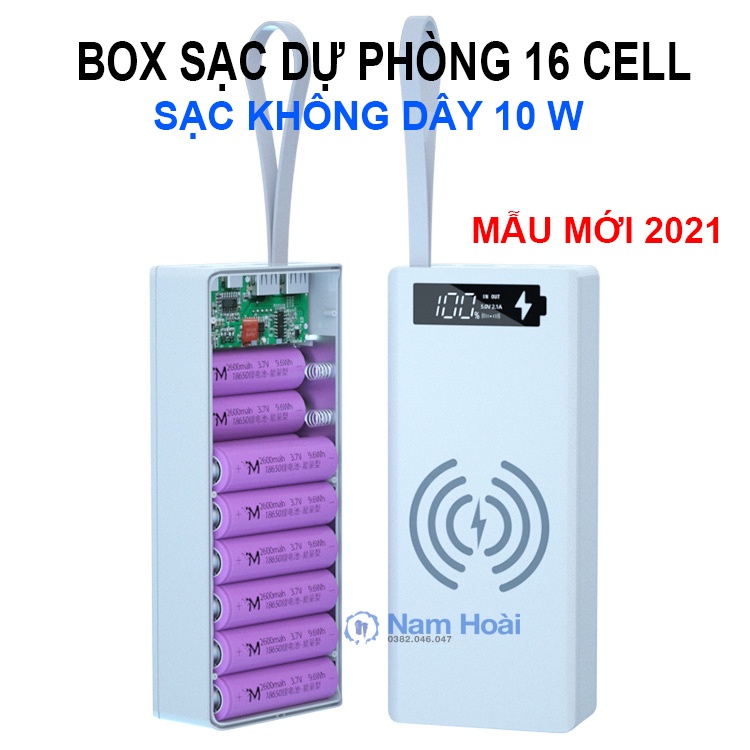 Box sạc dự phòng 16 cell 5V2.1A Không dây bản cao cấp chống ngược cực Mẫu mới 2021