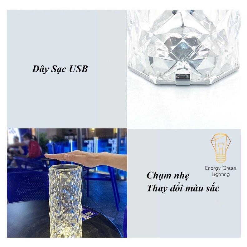 Đèn Bàn Pha Lê Cảm Ứng Energy Green Lighting DB-981 - Chuyển Đổi 16 Màu Sắc - Điều Khiển Từ Xa - Decor Trang Trí