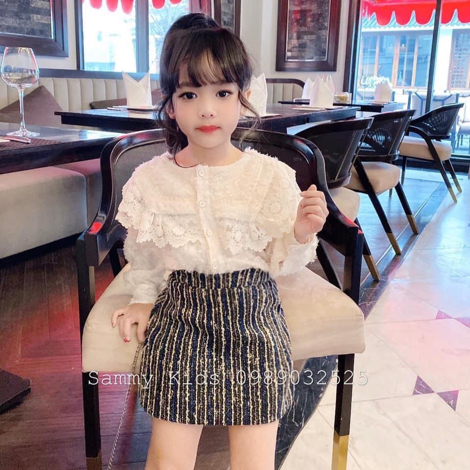 Sét áo ren + chân váy dạ cho bé gái 8-14kg