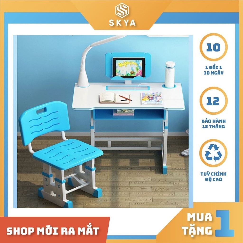 ▩Bộ bàn ghế học sinh SKYA K101 thông minh cho bé màu xanh chống gù cận có giá để sách và ipad tiện lợi