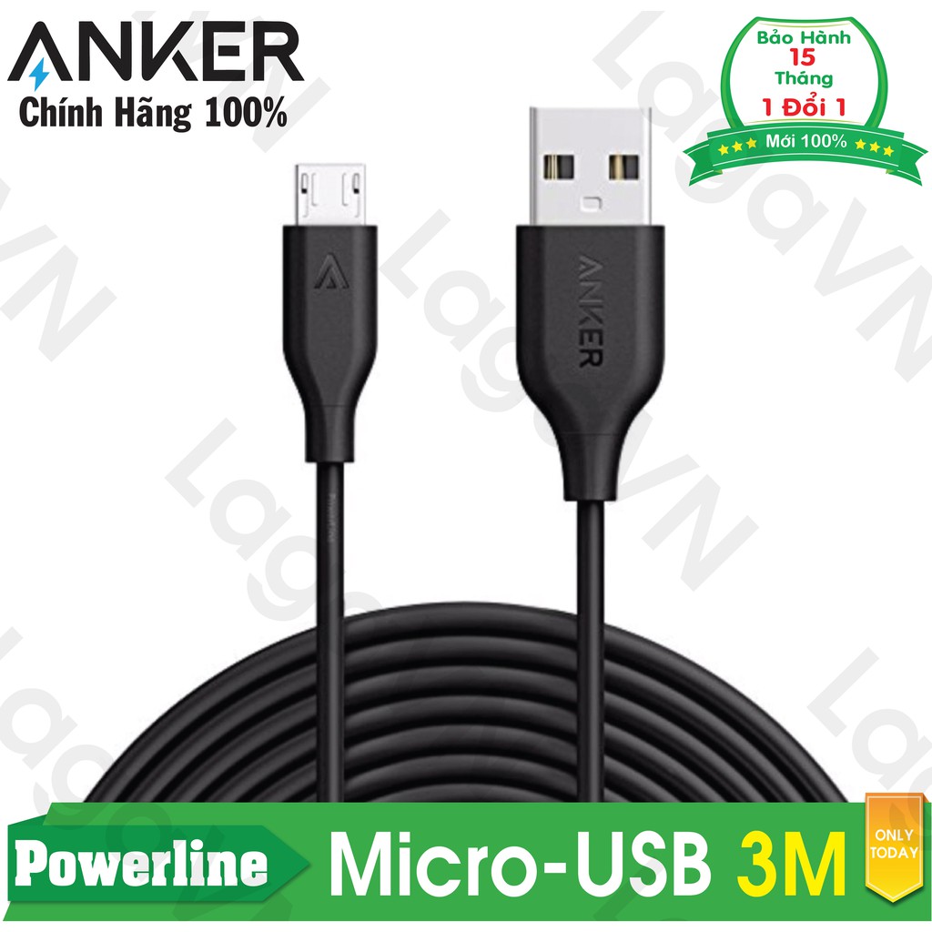 [Freeship toàn quốc từ 50k] Cáp sạc siêu bền ANKER Powerline Micro-USB 3m cho Android (Đen)