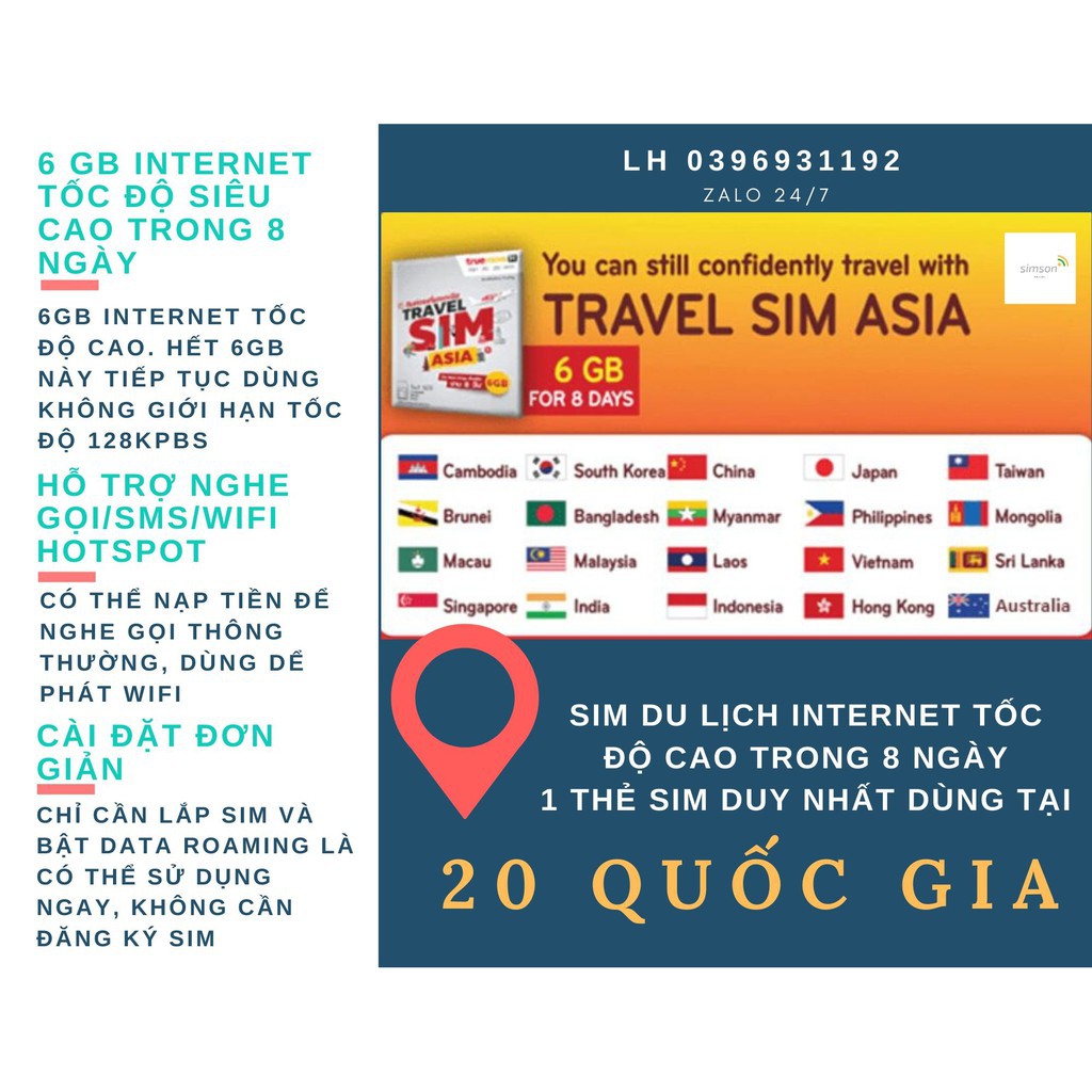 Sim du lịch Lào - Campuchia 6 GB Trong 10 Ngày Dùng 2 Nhà Mạng SK Telecom và KT