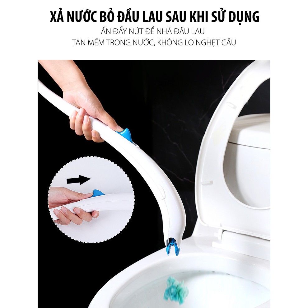 Bộ Bàn Chải Vệ Sinh Bồn Cầu Nhật Bản (bàn chải mẫu cơ bản + tặng 12 đầu lau, móc treo) - Home and Garden