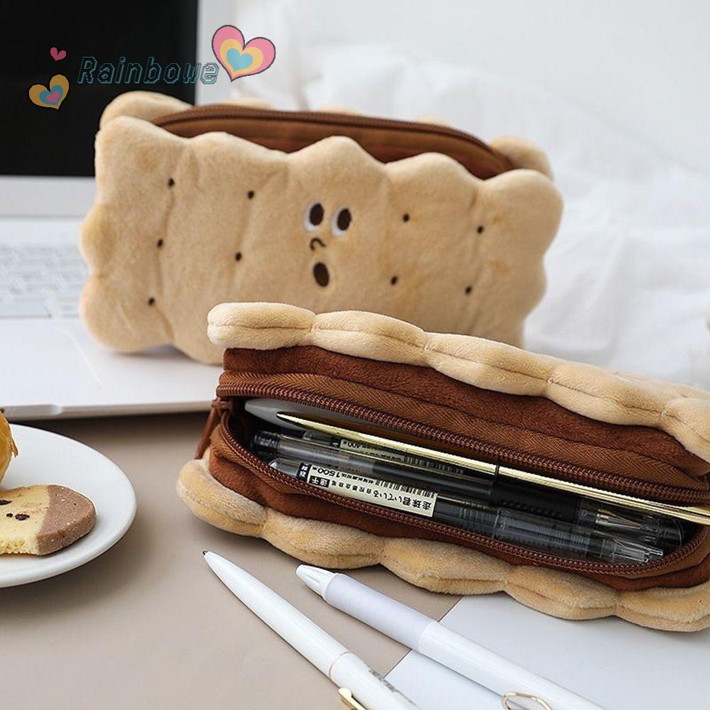 RAINBOW Cute Stationery Bag Funny Pen Storage Pencil Case Sandwich Style Biscuit Shape Plush High Capacity Girl Student Supplies