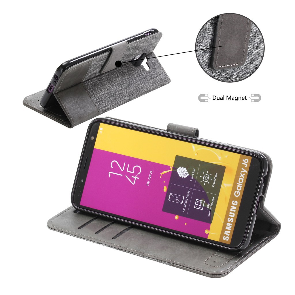 Bao da điện thoại canvas kiêm ví tiền thời trang cho Samsung Galaxy J6 J8 2018 | BigBuy360 - bigbuy360.vn