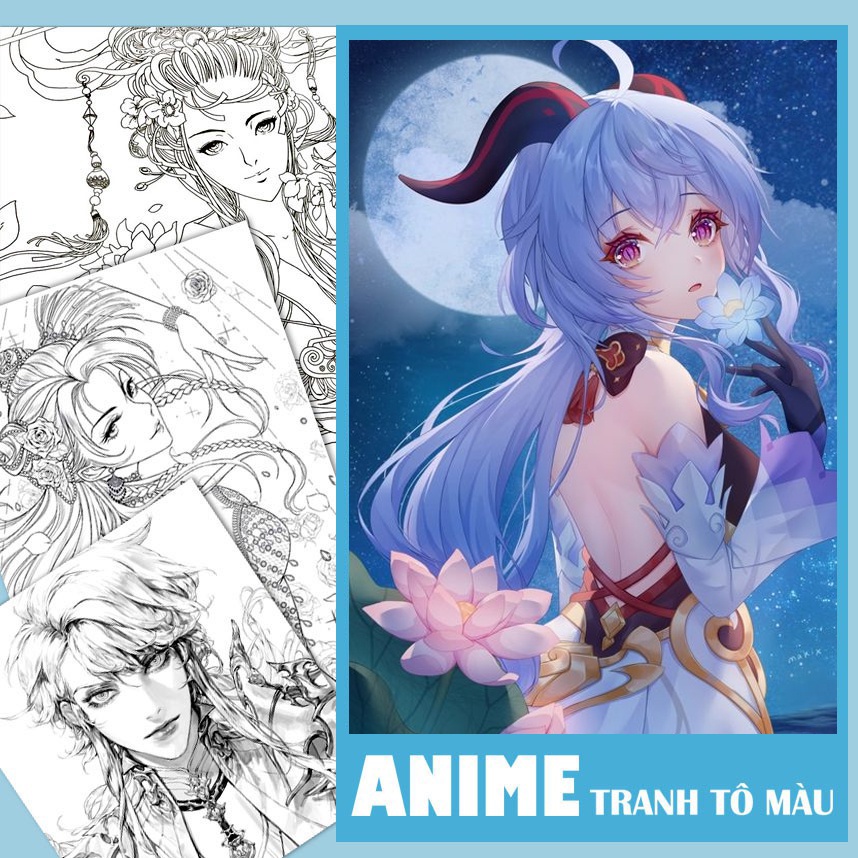 Tranh tô màu Anime khổ A5 tự chọn