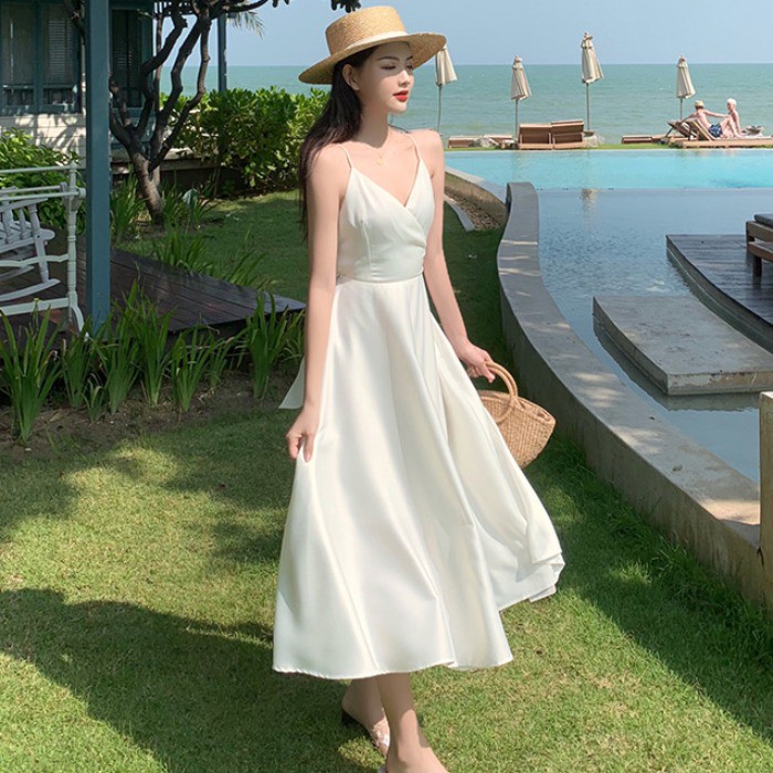 JANE'S Đầm trắng đi biển hở lưng phối nơ ngọt ngào form xinh CHẤT BAO ĐẸP