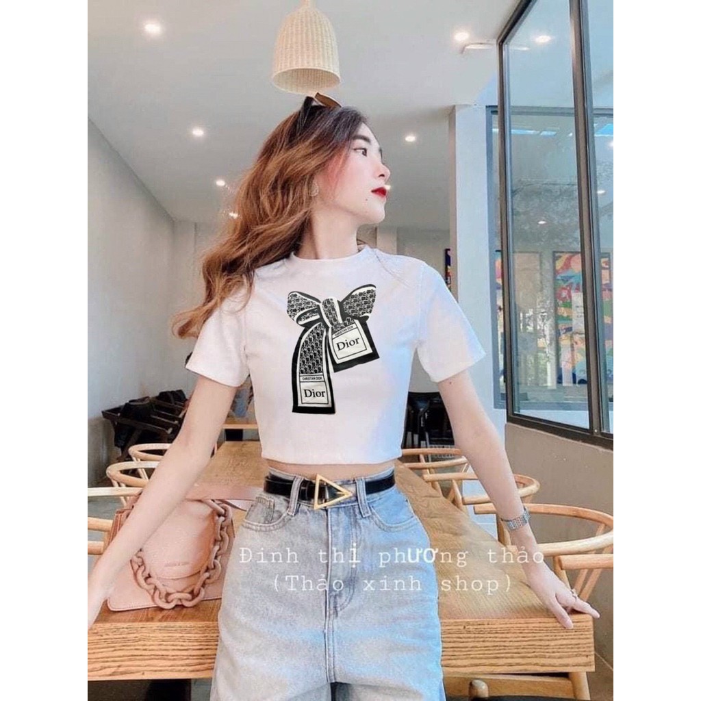 áo kiểu thun lụa in hình nơ xinh croptop mềm hot hit ảnh thật xinh chất đẹp ảnh thật