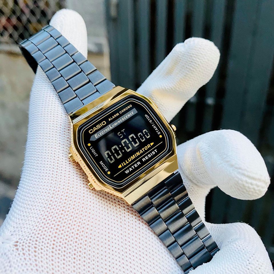 Đồng hồ Nam Casio A168 Gold Black - Hàng chính hãng - Full Box - tem tag Bảo hành 1 năm