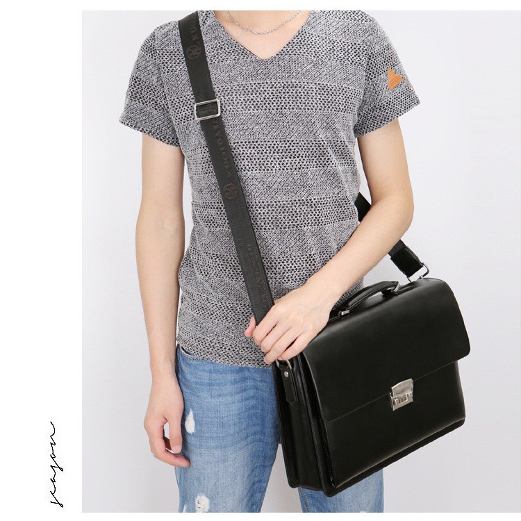 Túi xách cặp da giáo viên đựng laptop 14 inch da bò công sở T21 khóa số (Nâu-Đen) KT 38-27-7CM | BigBuy360 - bigbuy360.vn