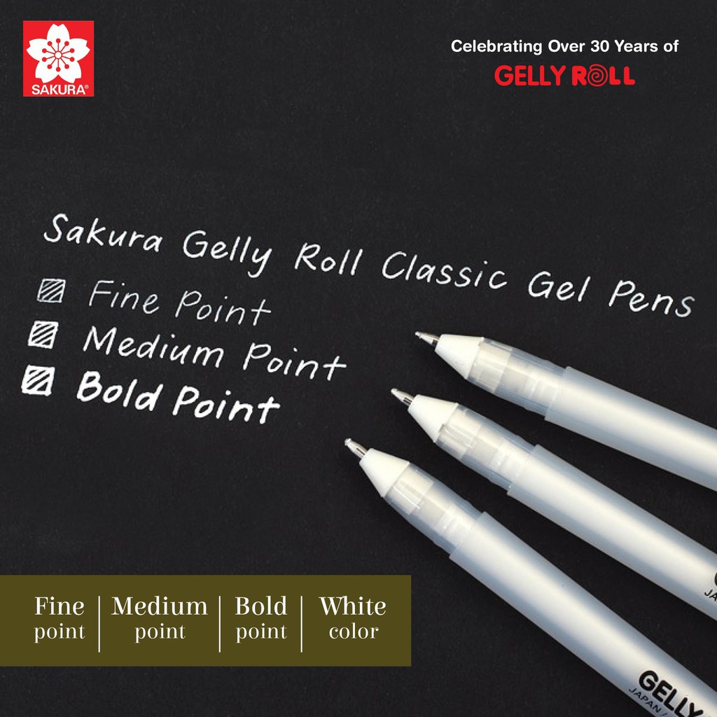 Set 3 bút Gel Sakura Trắng Gelly roll cỡ 05, 08,10