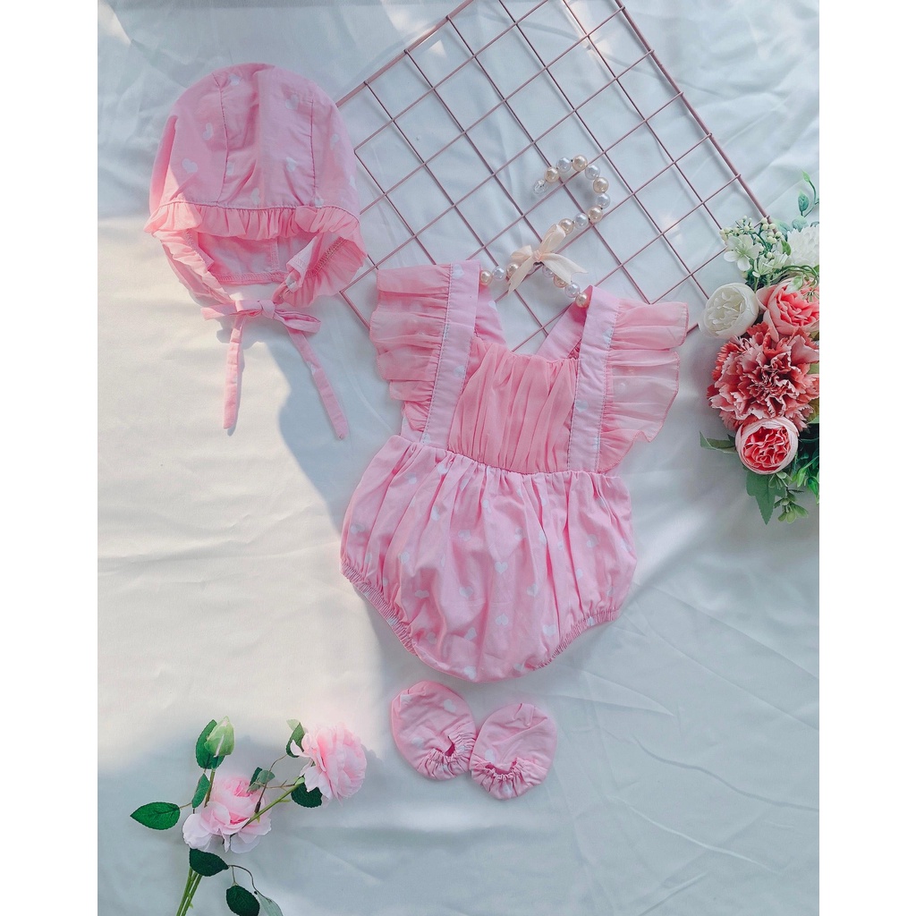 Set Body Cho Bé Gái Sơ Sinh MINTSCLOSET Cánh Tiên Nhún Ngực Kèm Nón Size Từ Sơ Sinh Đến 1 Tuổi - BS6060