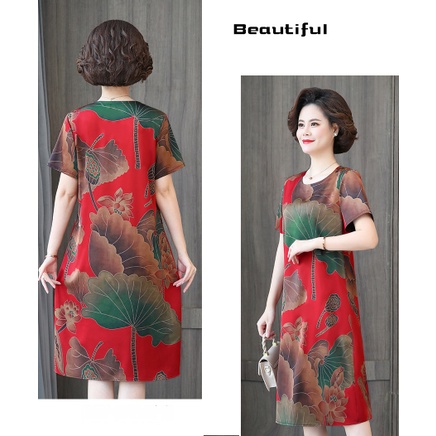 Váy trung niên nữ dáng suông V15 - Áo đầm thời trang mùa hè cho người lớn tuổi, mẹ, bà U40 U50 U60 đẹp giá rẻ Bigsize