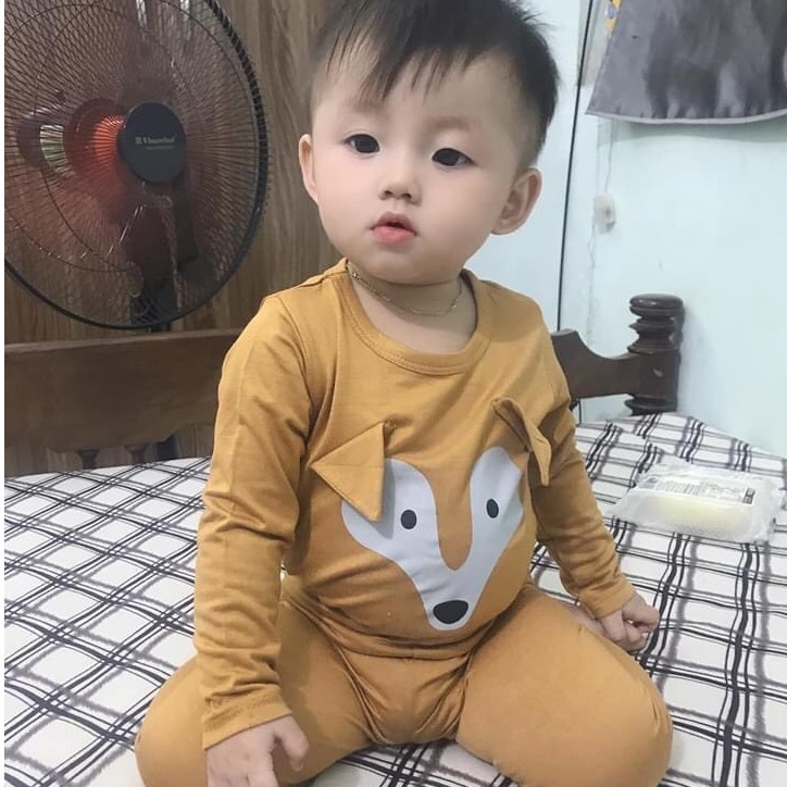 Bộ dài tay KWOO chất thun lạnh in hình con vật dễ thương cho bé trai bé gái đến 18kg,Hikid