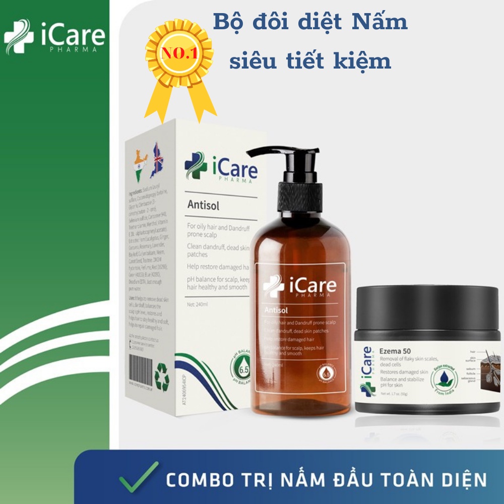 Combo Ezema 50 &amp; Dầu Gội Sạch Gàu Antisol - Hiệu Quả Nhanh Chóng, Chiết Xuất Gurjun Ấn Độ SACUCO