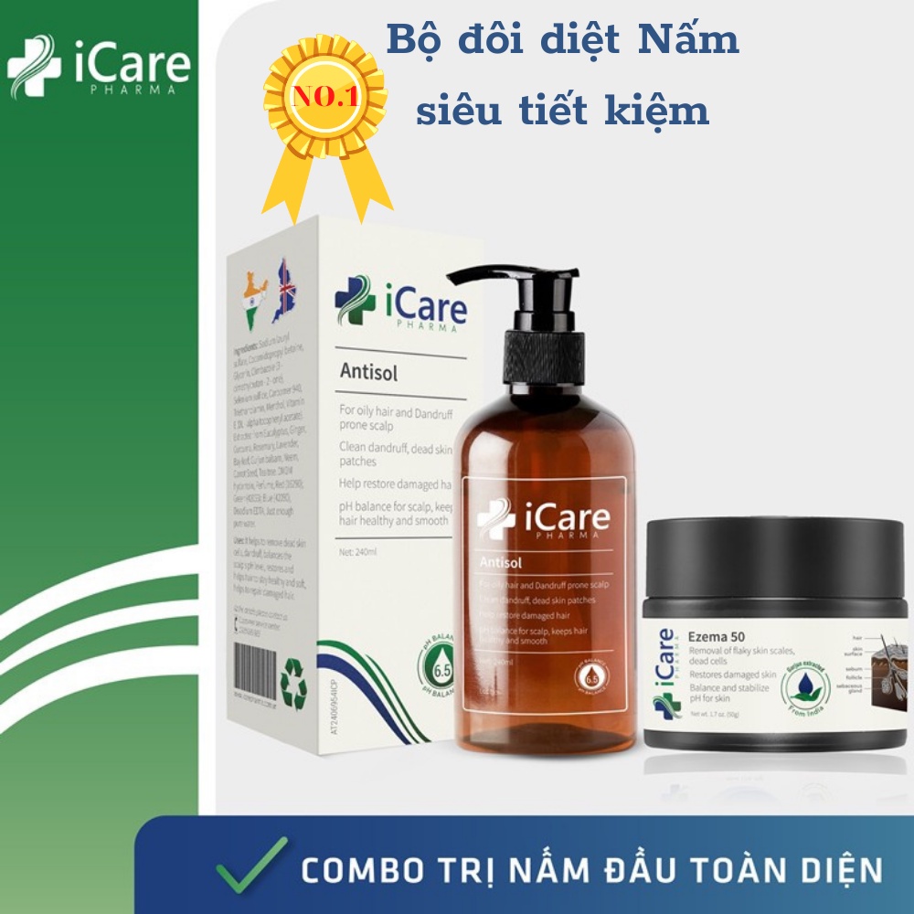 Combo Ezema 50 & Dầu Gội Sạch Gàu Antisol - Hiệu Quả Nhanh Chóng, Chiết Xuất Gurjun Ấn Độ SACUCO