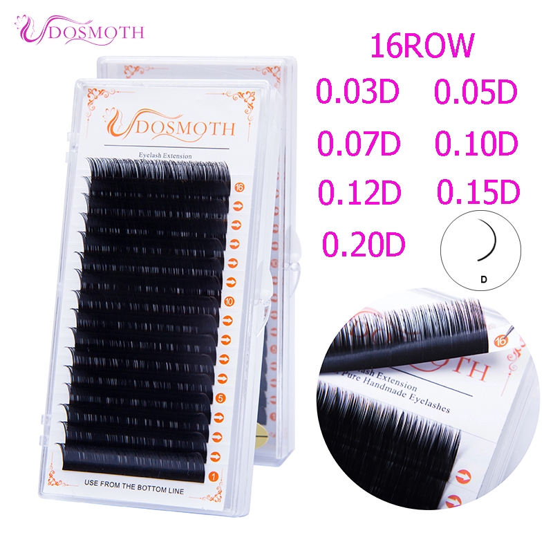 Dosmoth 0.03D-0.20D 16 Hàng Lông mi giả 16 Hàng chất silk Hàn, mềm dễ bắt keo, dùng để nối volume