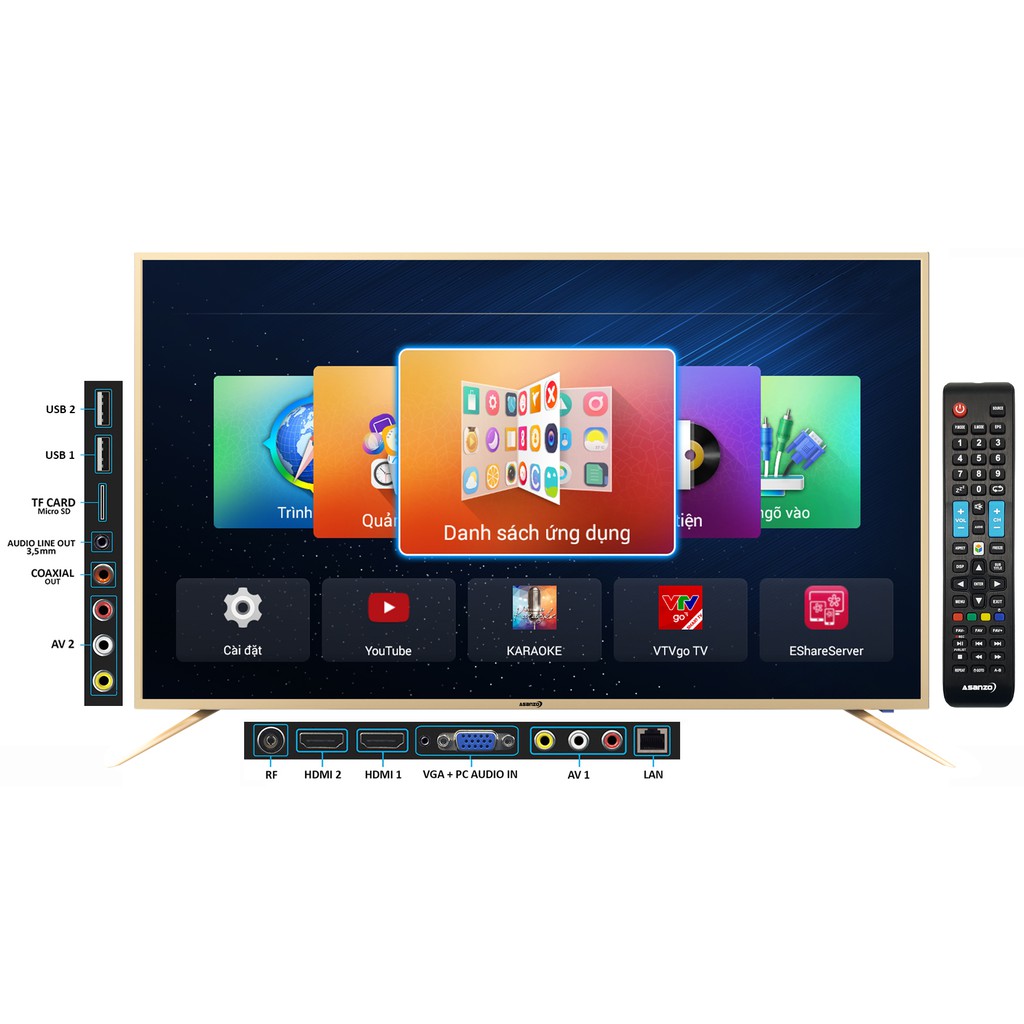 Smart Tivi 4K 55 inch Asanzo 55UV8 Android TV ( Có khiển giọng nói đi kèm)