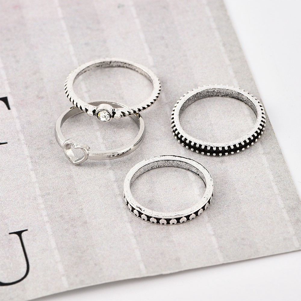 Set 4 Nhẫn Trái Tim Phong CáchCổ Điển Hàn Quốc Cho Nữ