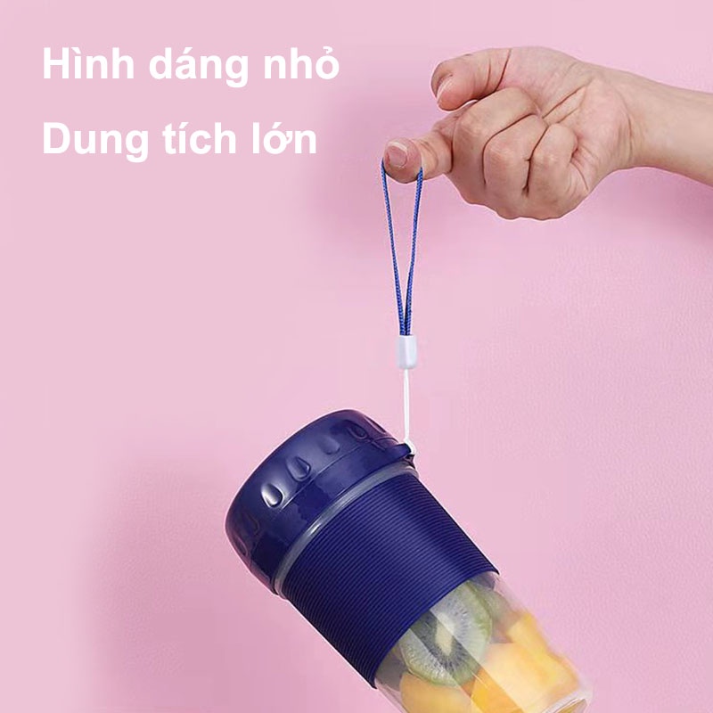 Máy Xay Sinh Tố Cầm Tay Mini Đa Năng - Dung Tích 300ml- Nhỏ Gọn Tiện Lợi 4 Lưỡi Dao- Máy Xay Trái Cây Kèm Dây Sạc USB