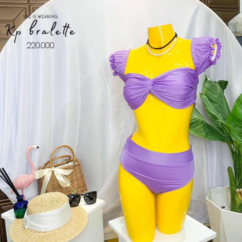 [Hàng Sẵn ]Bikini đồ bơi 2 mảnh xoắn ngực tay trễ vai