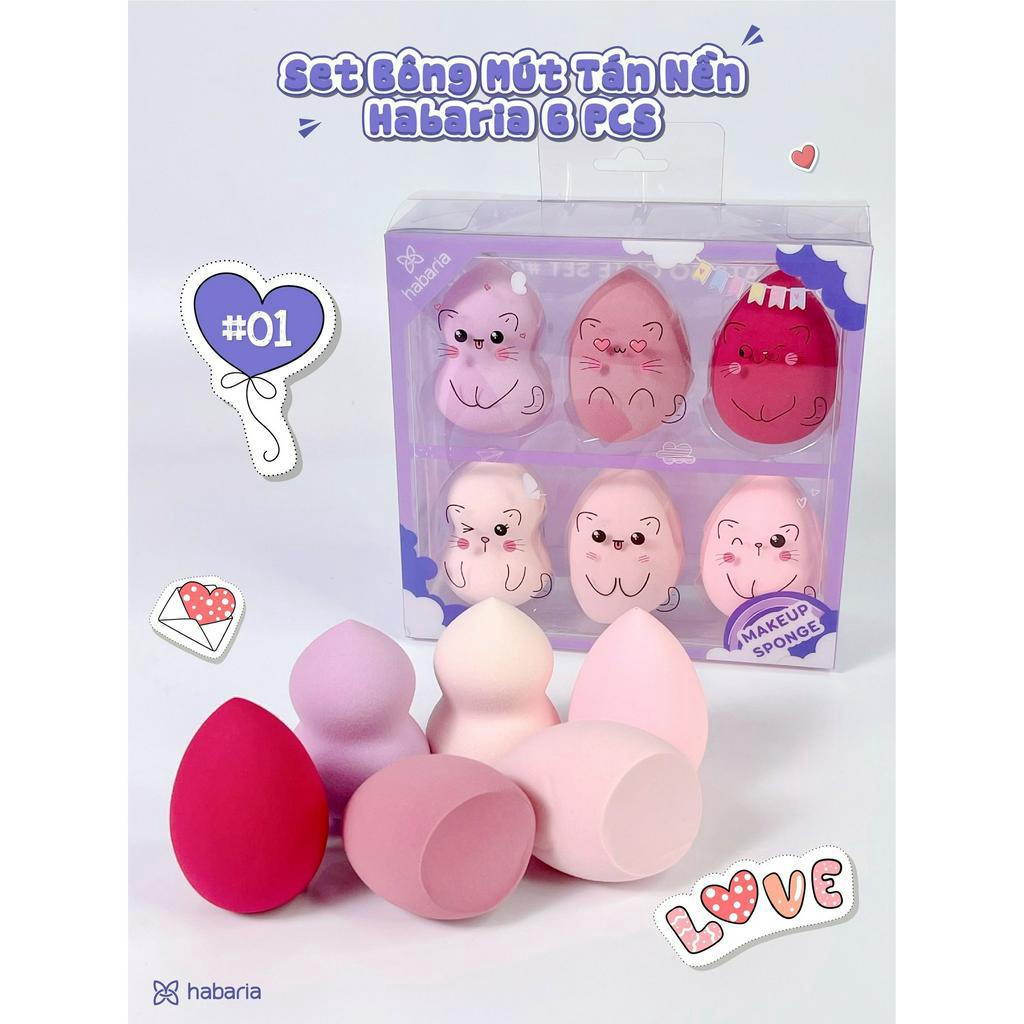 Set Bông Mút Habaria Tán Nền 6 Cái Makeup Sponge - Cats So Cute