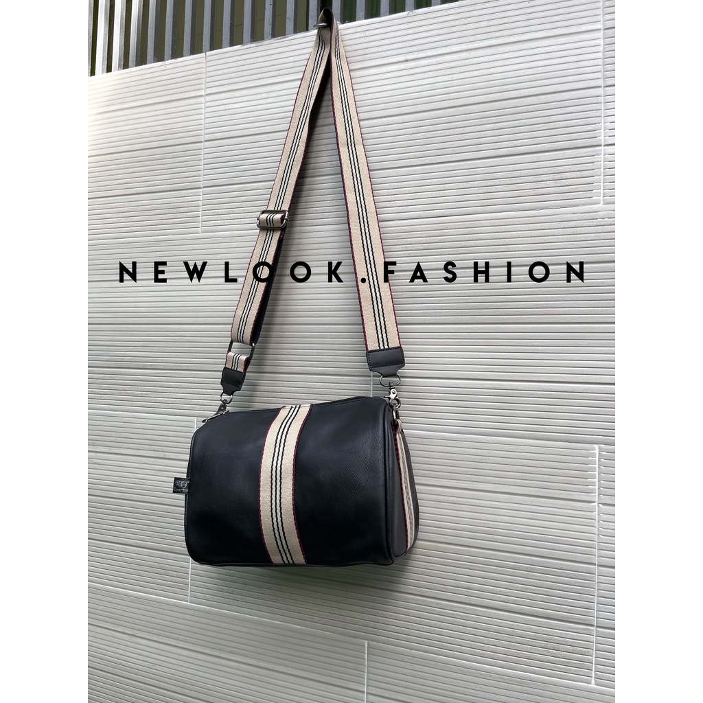★ TÚI ĐEO CHÉO DẠNG TRỐNG DA PU PHỐI DÂY VẢI BỐ THÁO RỜI THỜI TRANG NAM NỮ UNISEX