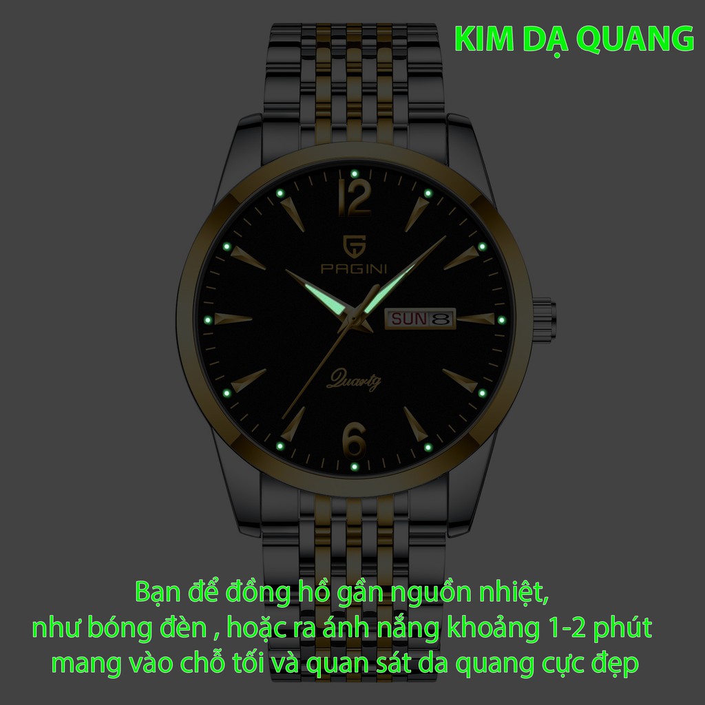 Đồng Hồ Nam PAGINI PA5566 Dây Thép Không Gỉ Kim Dạ Quang Mặt Đen Nam Tính - FullBox BH Hãng 12 Tháng | BigBuy360 - bigbuy360.vn