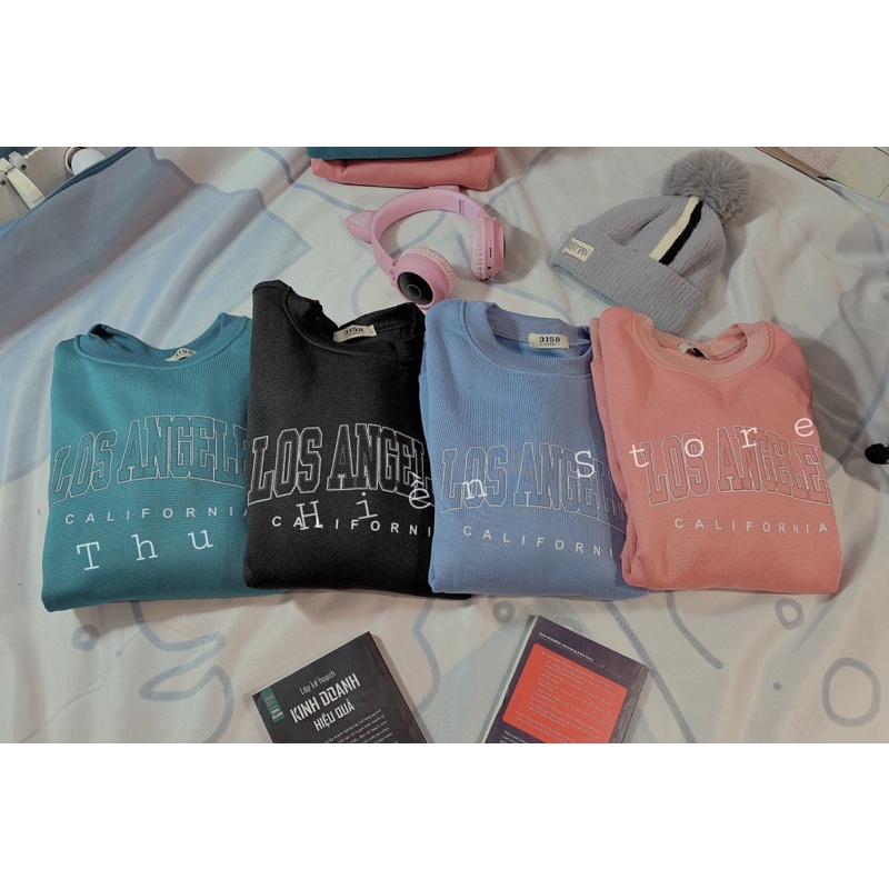 Áo Sweater nỉ trần bông in chữ LOS dáng thụng (KÈM ẢNH THẬT)