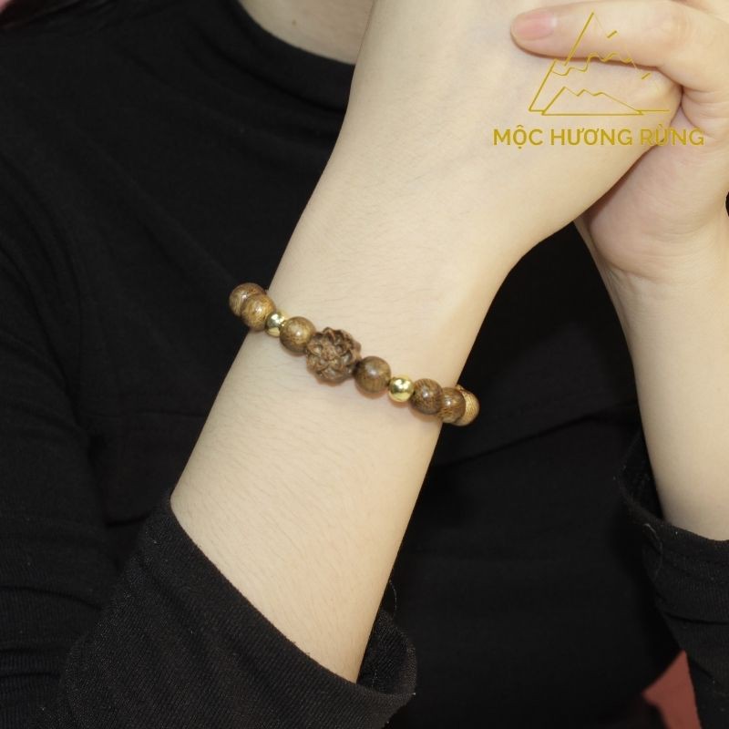 Vòng Trầm Hương Mix Bông Sen Gỗ Trầm Cho Nữ - Size hạt 8mm-12mm