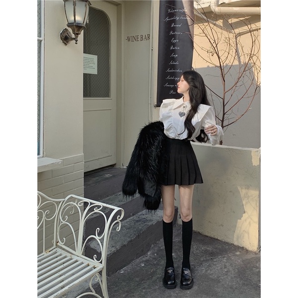 Set sơ mi cánh tiên + chân váy tennis phong cách ulzzang điệu đà cho bạn nữ