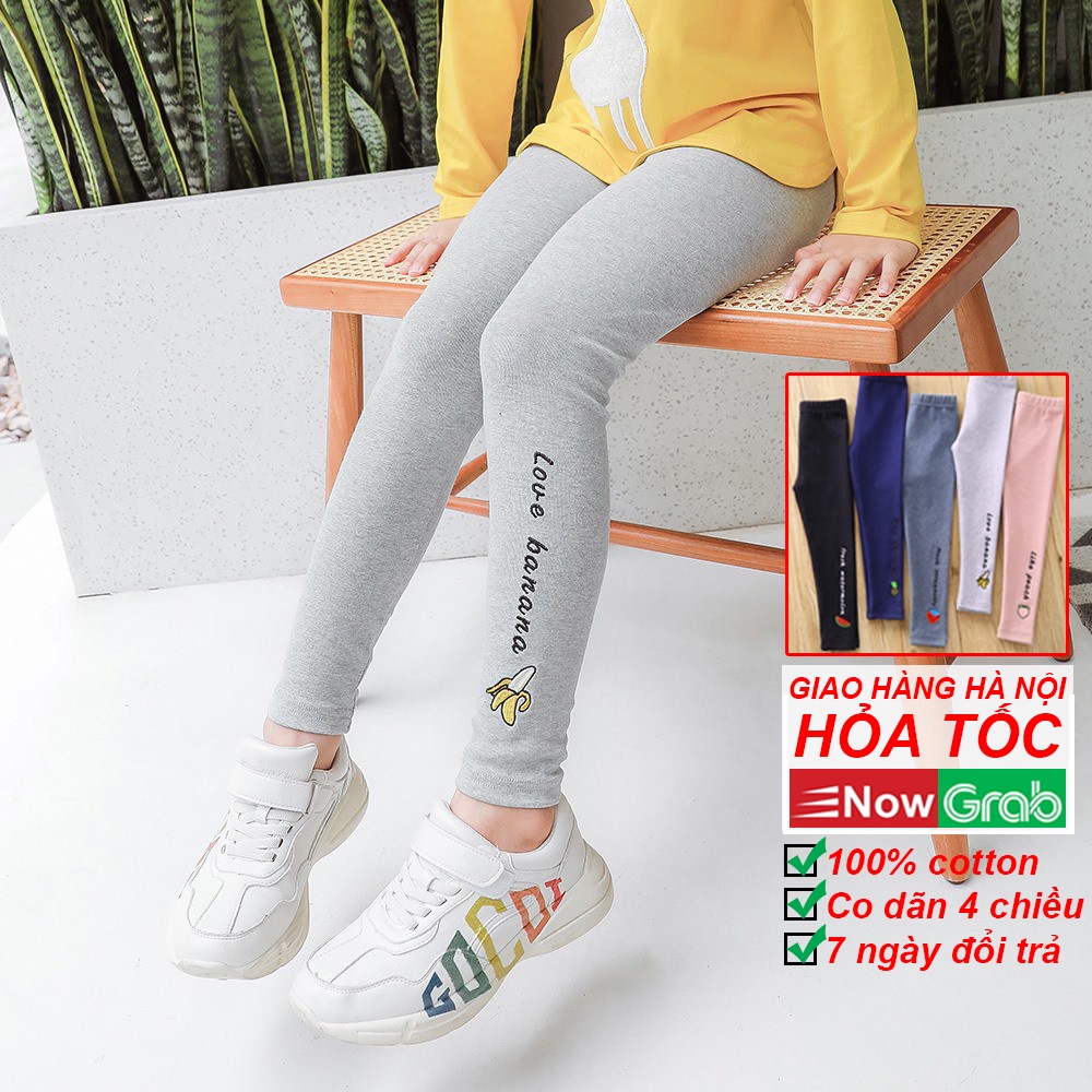 Quần legging cho bé gái 6-45kg co dãn 4 chiều hình thêu hoa quả