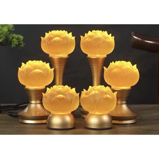 CÂY ĐÈN LED HOA SEN LƯU LY THÂN ĐỒNG NGUYÊN CHẤT THỜ CÚNG TRANG TRÍ CAO CẤP