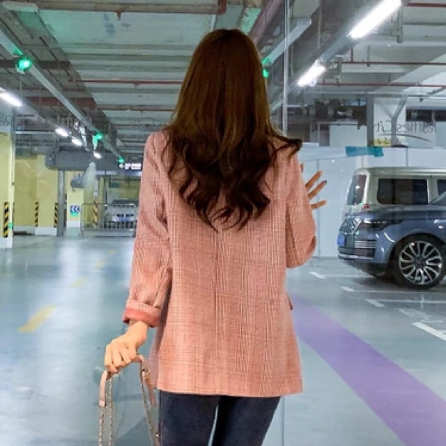 Ảnh thật/Order: Áo khoác Blazer kẻ Hồng cúc trắng Korea | BigBuy360 - bigbuy360.vn