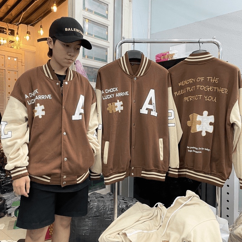 Áo Khoác Bomber Nam Chữ A Xếp Hình Màu Nâu Phong Cách Trẻ Trung Form Rộng Mặc Thoáng Mát NEW UNISEX
