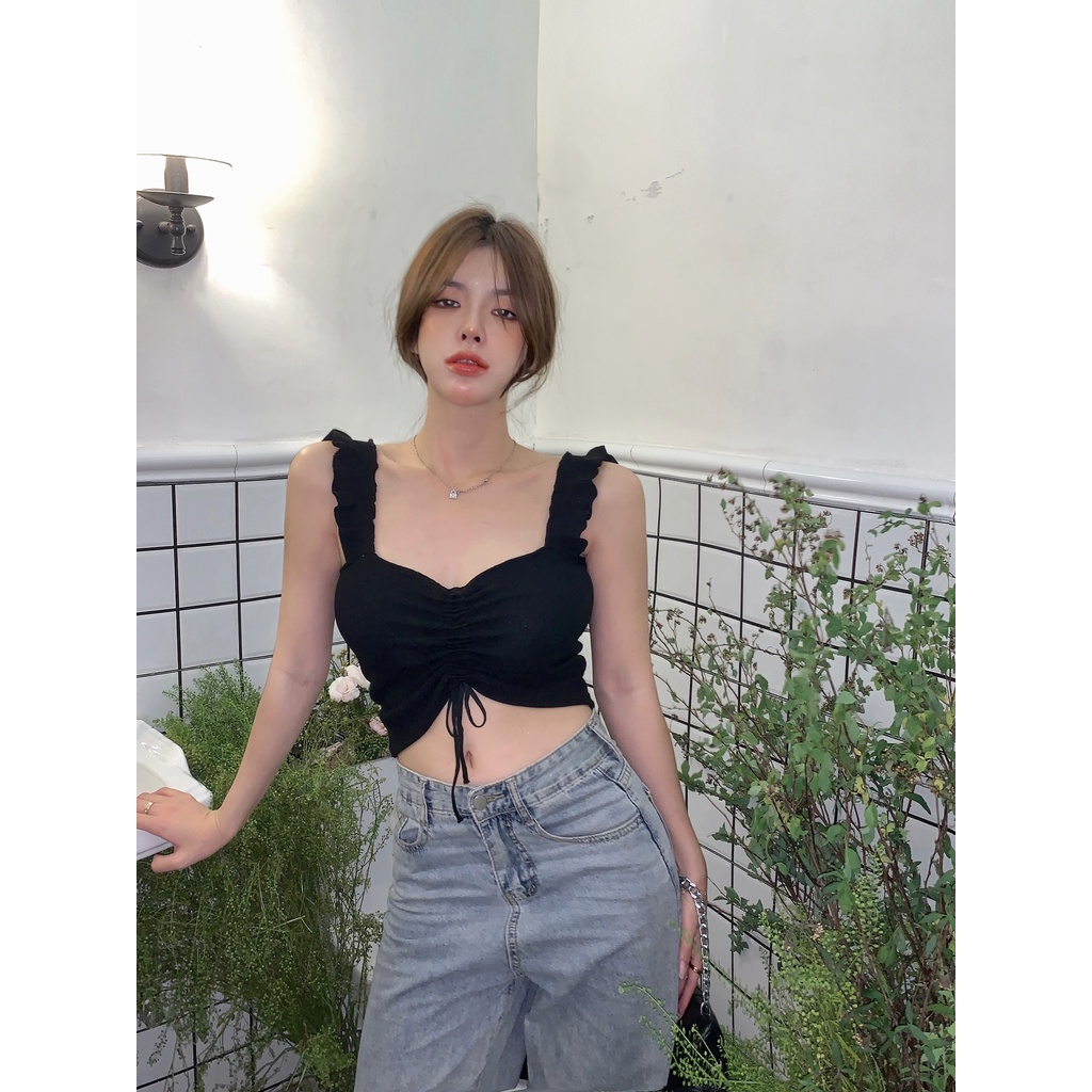 Cocory vn Áo Croptop Dệt Kim Sát Nách Cổ Chữ V 5 Màu Sắc Lựa Chọn Thời Trang Mùa Hè Quyến Rũ Cho Nữ