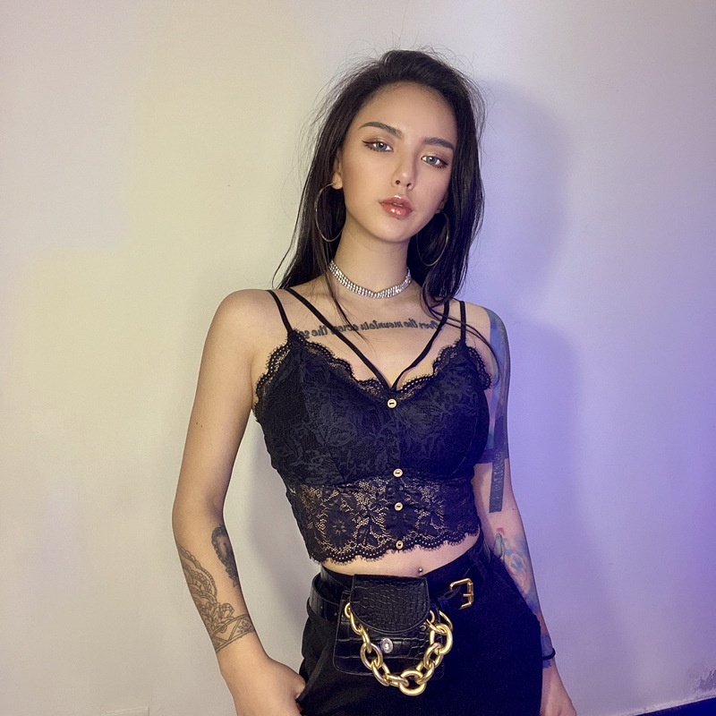 Áo Bra Bralete Ren Hoa Có Đệm Mút Dáng Croptop Thiết Kế 4 Khuy Trước Cao Cấp Siêu Sexy
